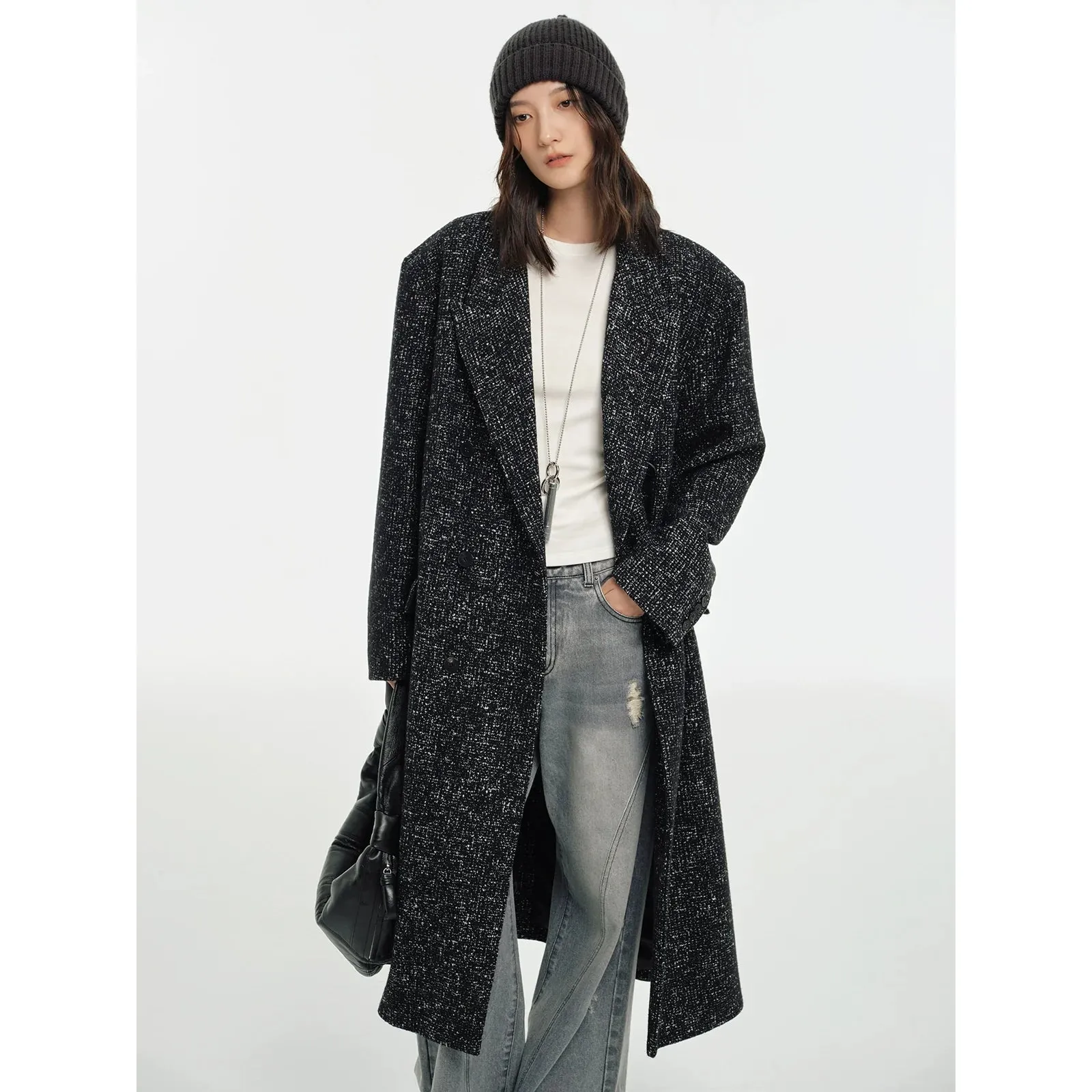 Wide Shoulder Double-Breasted Coat