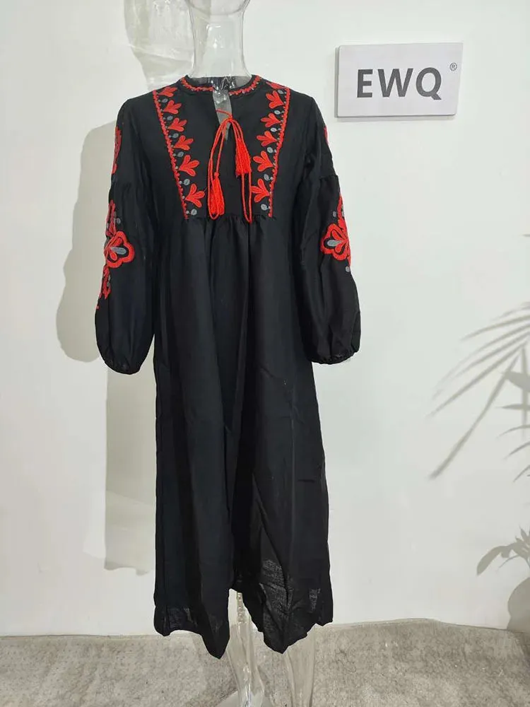 Women Embroidery  Dress Long-sleeve