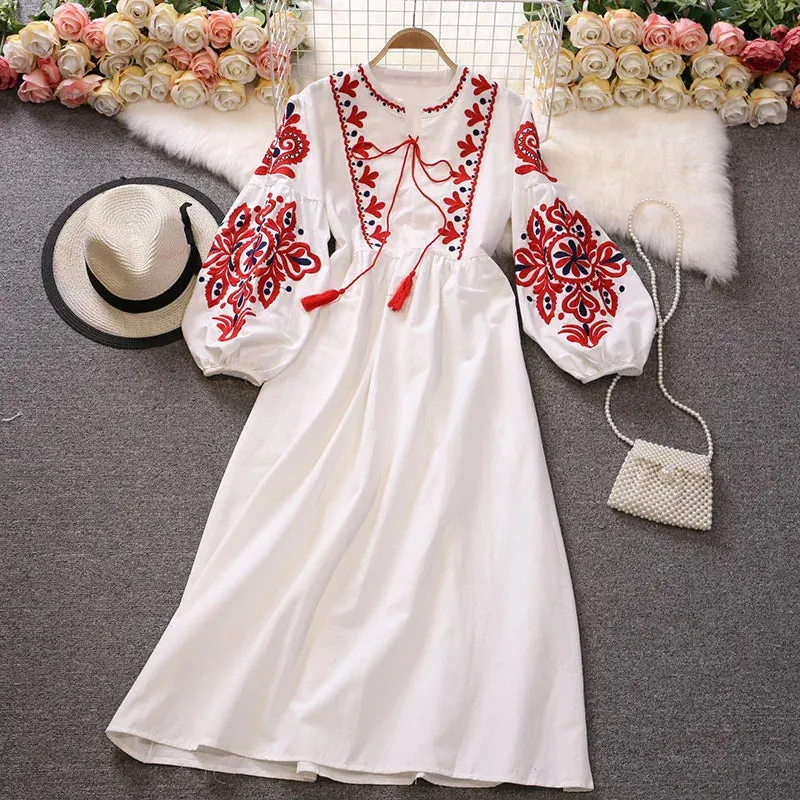 Women Embroidery  Dress Long-sleeve