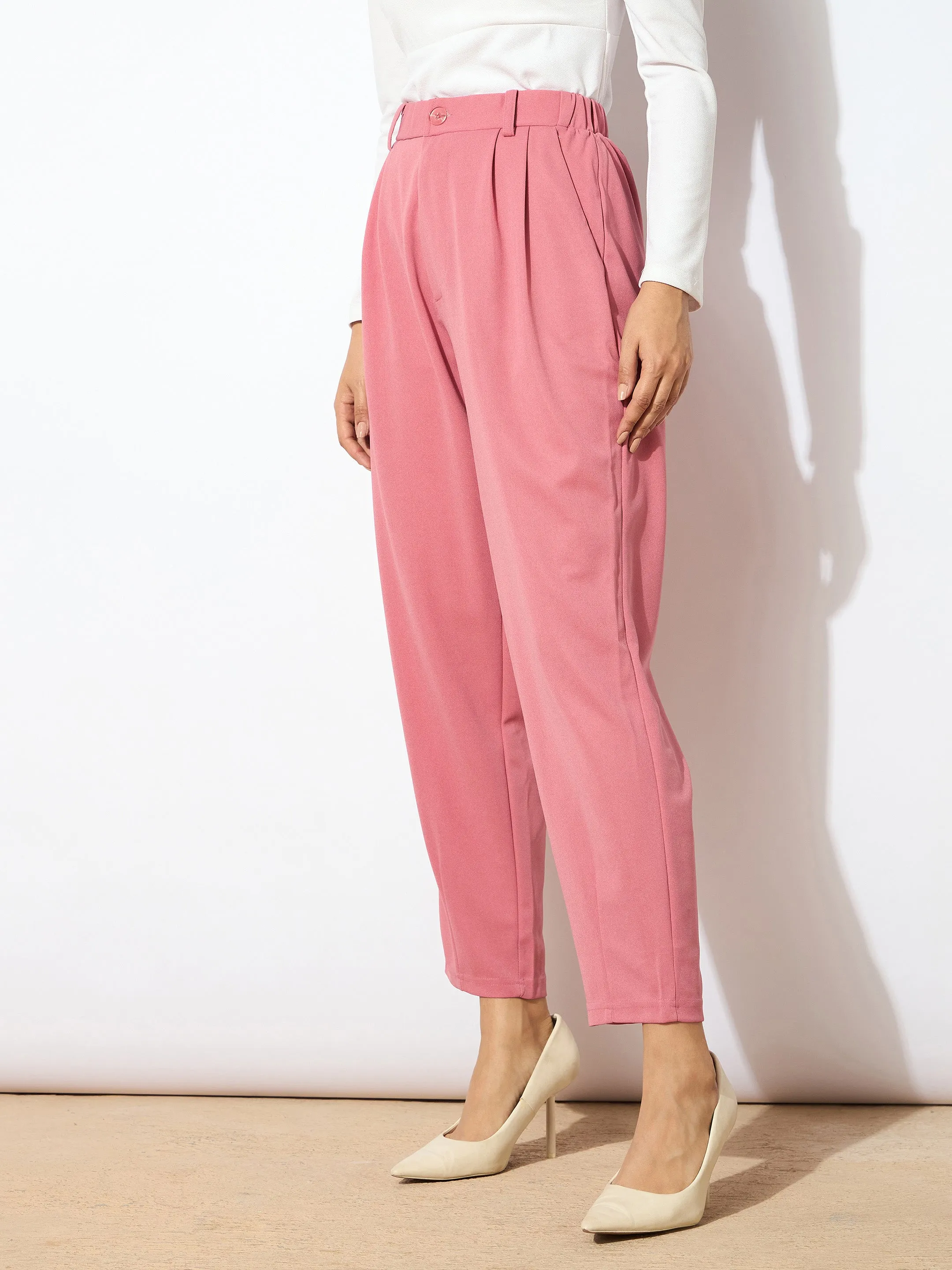 Women Pink Tapered Pants