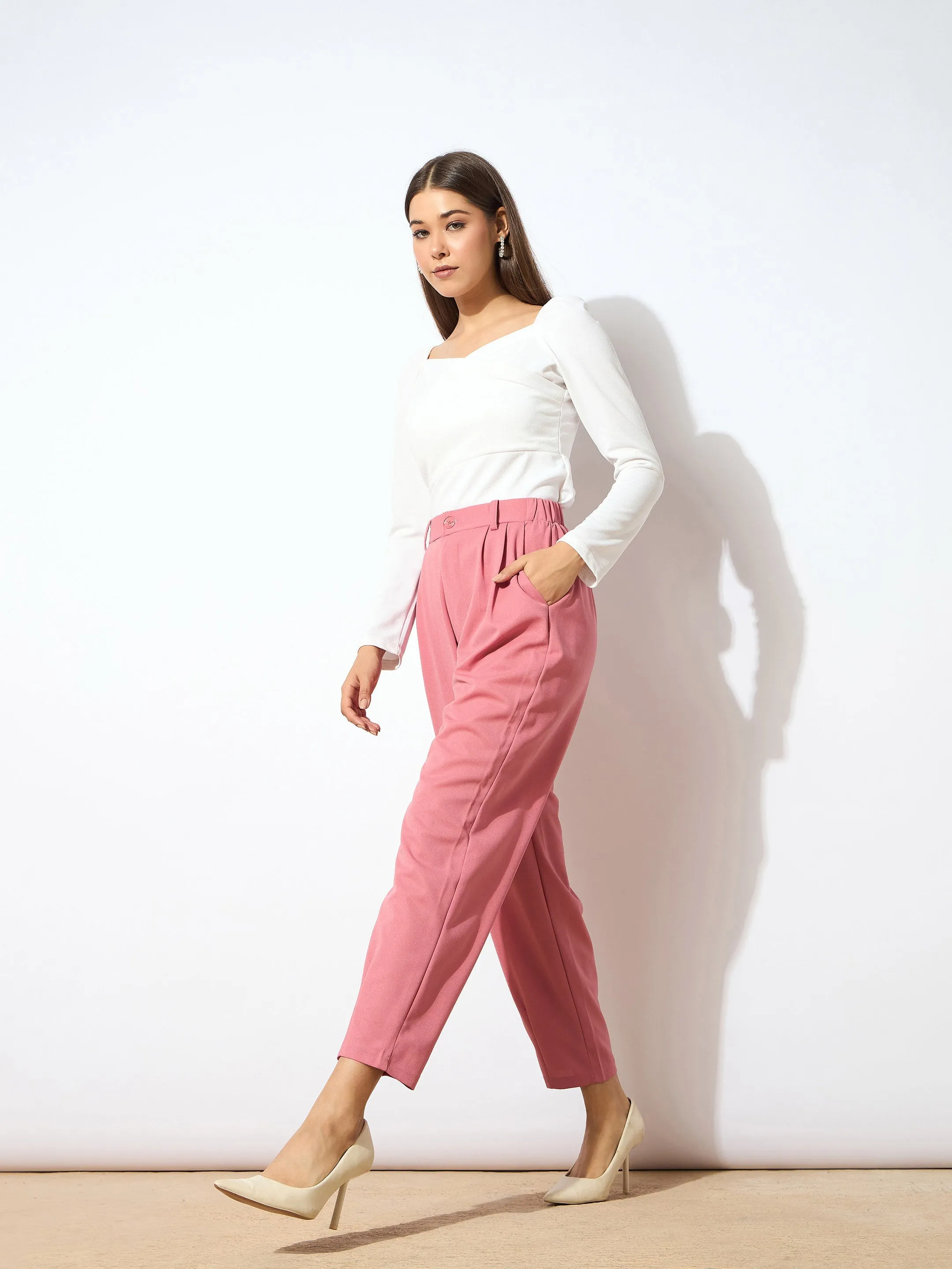 Women Pink Tapered Pants
