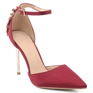 Women "ORIEL" Satin Ankle Strap Decorated Heel Cup Stiletto Heel Sandals
