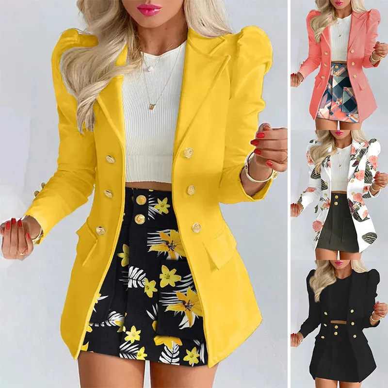 Women's Elegant Plaid Print Blazers Skirt Two Piece Set Spring Summer Fashion Long Sleeve Coat And Skirt Sets Office Ladies Suit