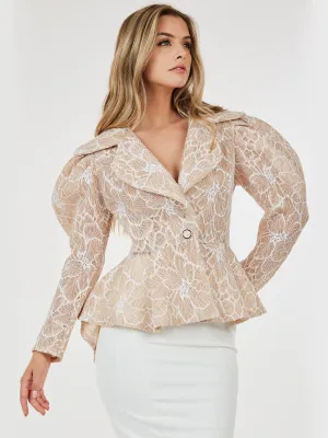 WOMEN'S LONG PUFF SLEEVE BUTTON CLOSURE HIGH-LOW BLAZER