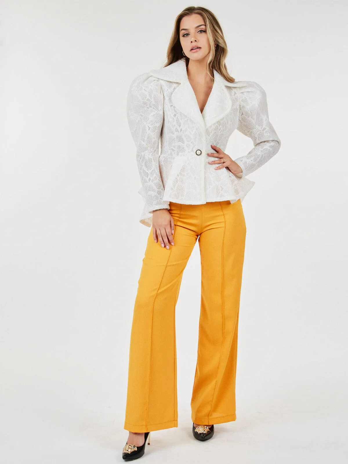 WOMEN'S LONG PUFF SLEEVE BUTTON CLOSURE HIGH-LOW BLAZER