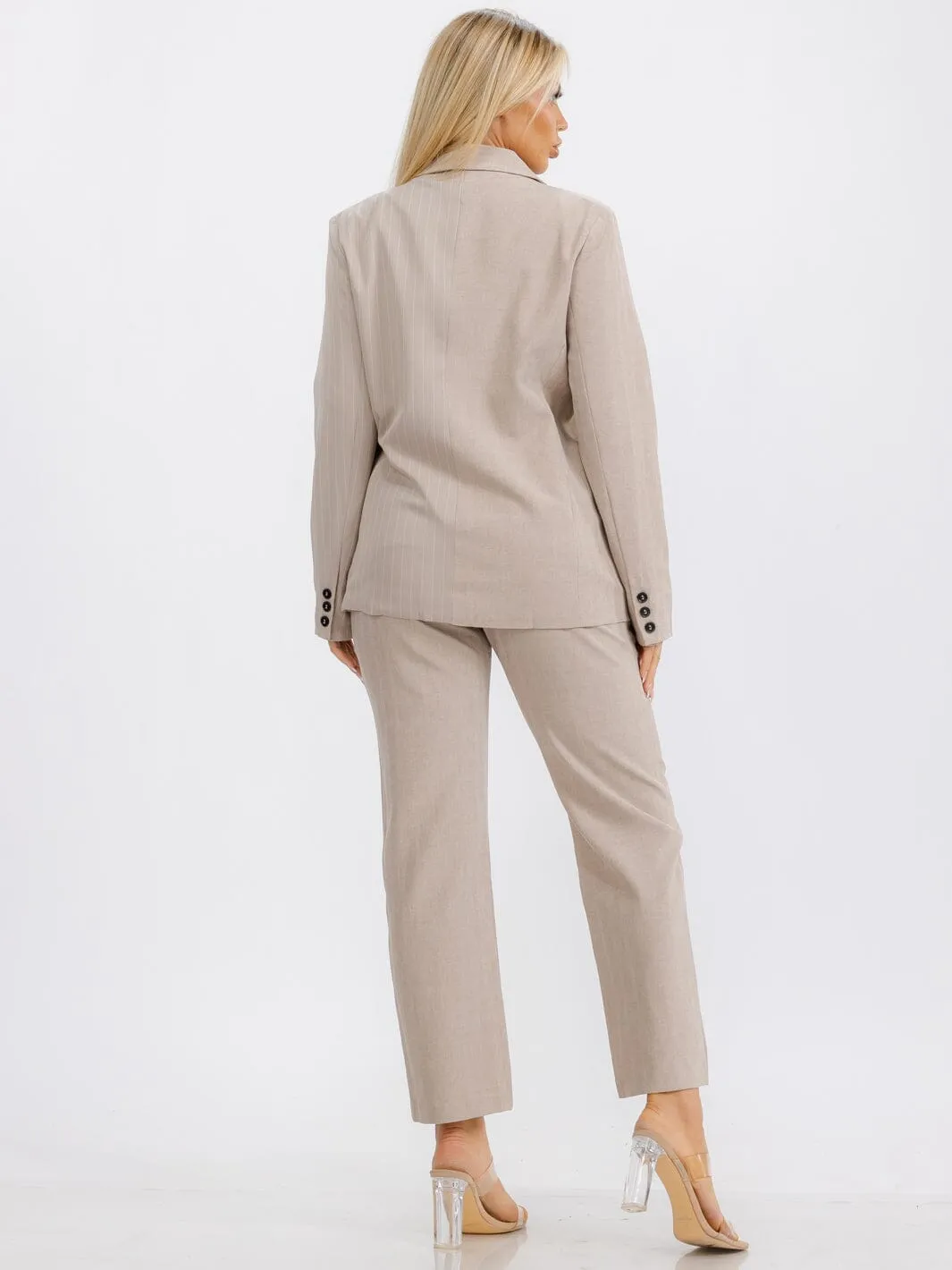WOMEN'S LONG SLEEVE BUTTON CLOSURE STRIPES BLAZER
