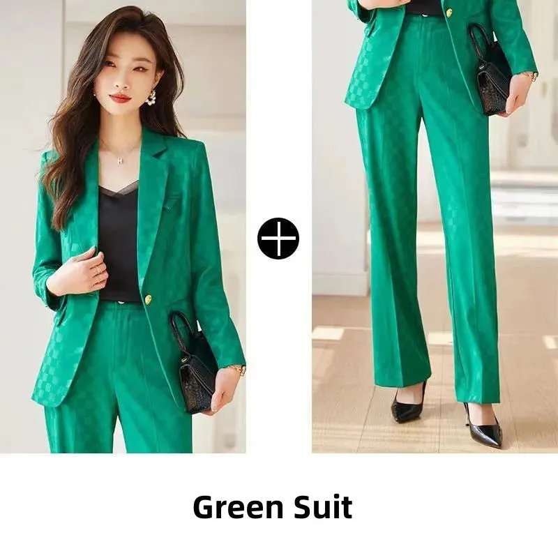 Women's Spring Autumn New Fashion Plaid Professional Suit Jacket Matching Set Korean Elegant Casual Blazers Pants Two Piece