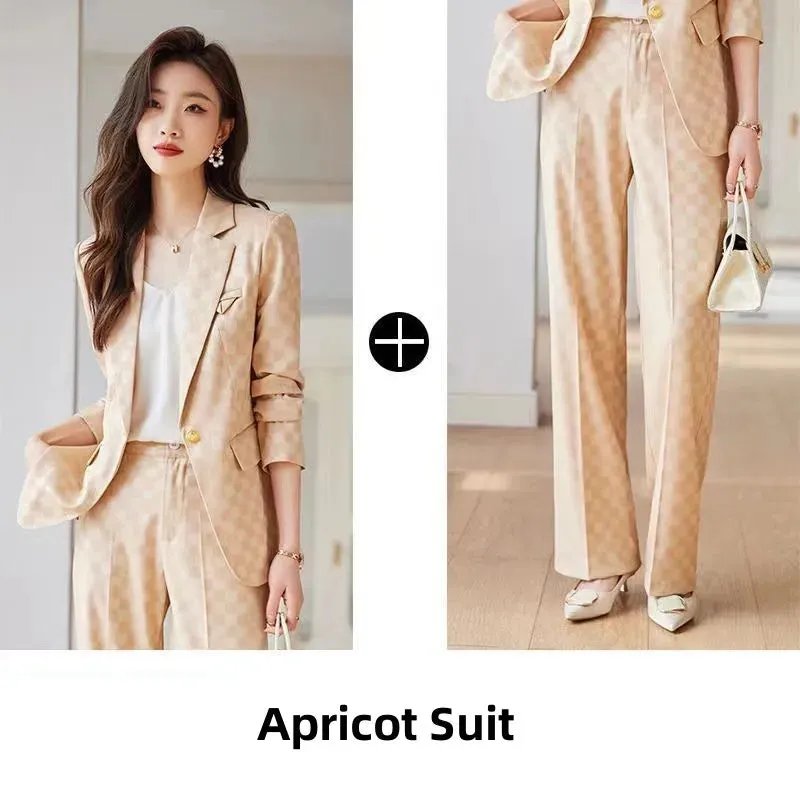 Women's Spring Autumn New Fashion Plaid Professional Suit Jacket Matching Set Korean Elegant Casual Blazers Pants Two Piece