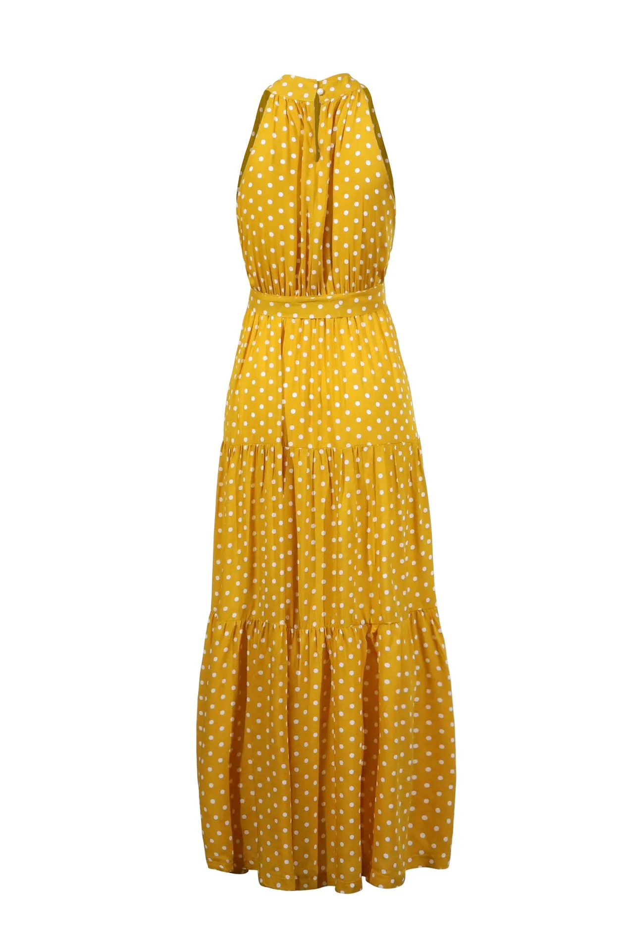Yellow Wave Bohemian Boho Printed Hanging Neck Straps Maxi Dresses