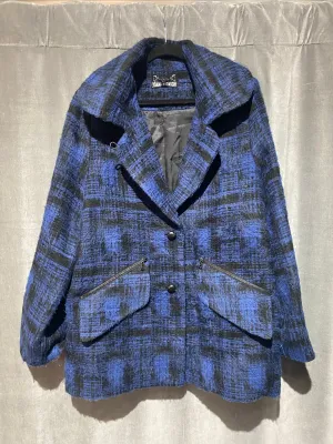 Yoana Baraschi Blue & Black Plaid Collared Coat with Side Zipper