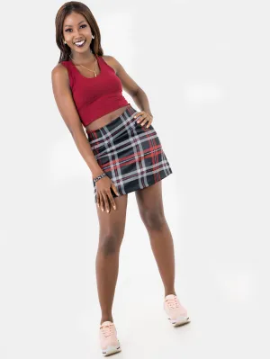 Zoya Satin Basic A-Line Mini Skirt - Red Print